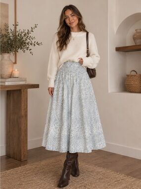 Koret Light Blue Floral Midi Skirt